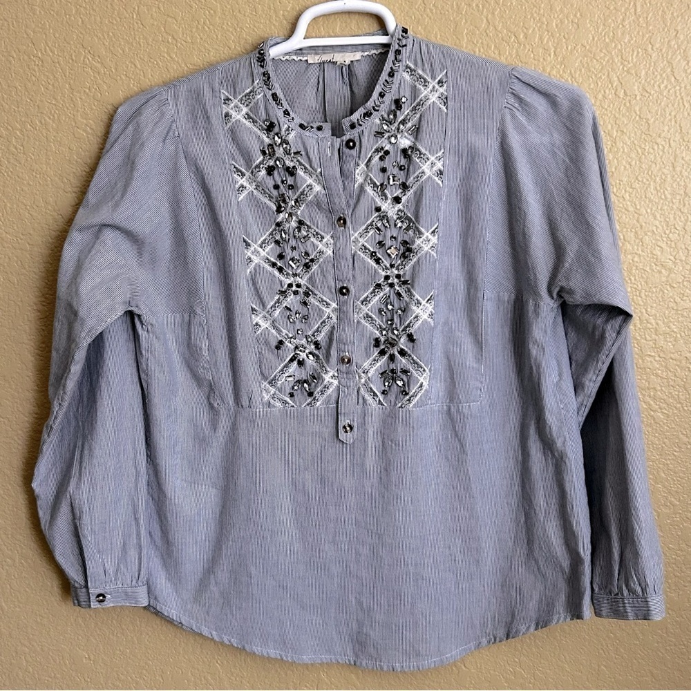 Anthropologie Floreat Striped Embellished Long Sleeve Top